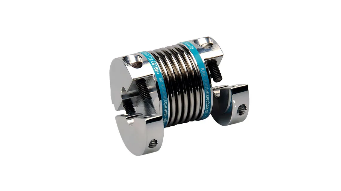 KB 2H är en metallbälgkoppling från KBK som är glappfri och vridstyv lågt masströghetsmoment